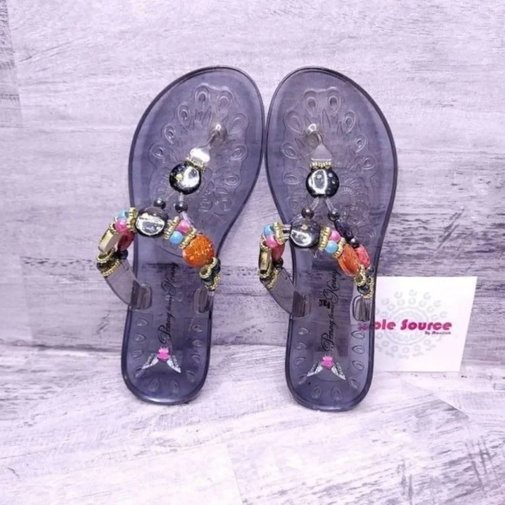 Penny Loves Kenny Beaded Jelly Thong Flip Flop Sandal Clear Women's sz 7 - Picture 5 of 8